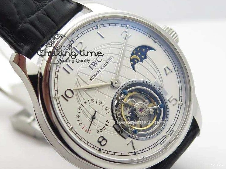 MIROTIME 0518 UrbanStyle Portuguese Tourbillon Power Reserve Moonphase SS White Dial On Black Leather Strap 7318